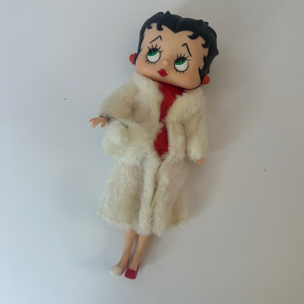 Vintage Betty Boop Fashion Doll White Faux Fur Coat Red Dress Collectible Toy
